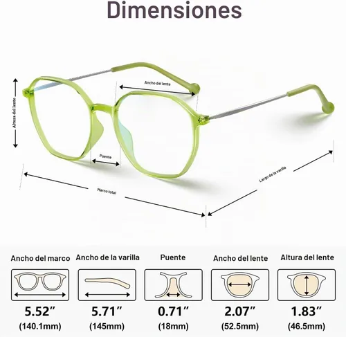Vista 7 de VISOONE Ultralight Weight Computer Glasses Anti-Slip Silicone Temple Tips 16g TR90 Hexagonal Geomatric Cute Fashion Frame 99% Blue Light Blocking