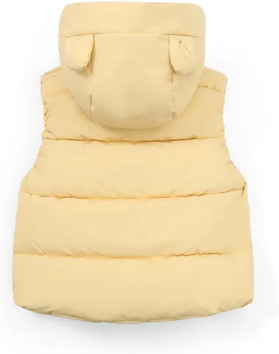 Vista 4 de Chaleco de plumón para bebés y niñas, lindo abrigo de algodón con capucha con orejas de oso para invierno, chaleco cálido para niños
