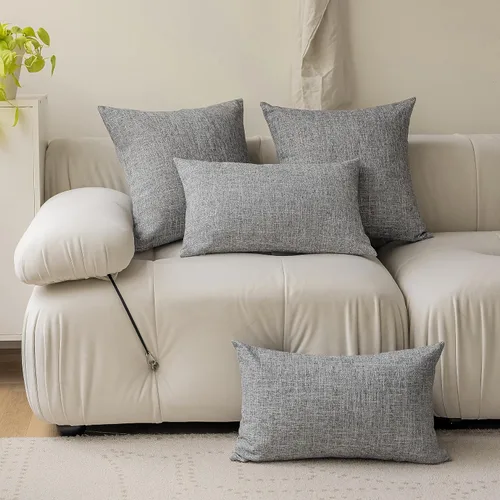 Vista 5 de Fundas de almohada decorativas Demetex grises 18x18, fundas de almohada cuadradas de lino para sofá, fundas de almohada estilo granja para cama