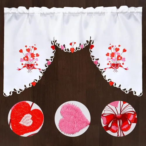 Vista 2 de Grelucgo Juego de cortinas bordadas para ventana de cocina (corazón)