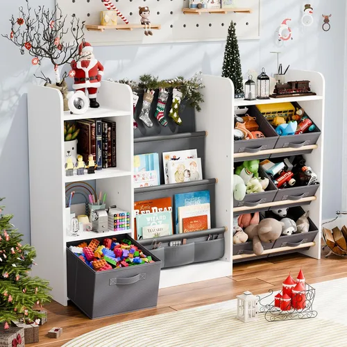 Vista 8 de IKALIFE Organizador de almacenamiento de juguetes y libros para niños - Estantería grande con 7 compartimentos removibles, estantería para bebés
