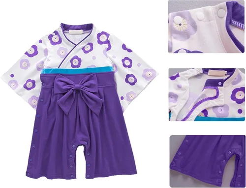 Vista 6 de Traje de kimono japonés para bebé, traje de algodón para niñas, disfraz de estilo japonés para niños, con 2 pares de calcetines