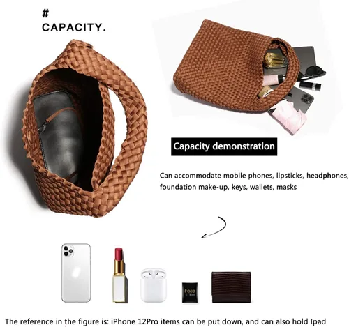 Vista 3 de Bolso tejido de moda para mujer, bolso de hombro con asa superior, bolso de neopreno Hobo Tote retro, bolso de viaje para el trabajo, compras diarias