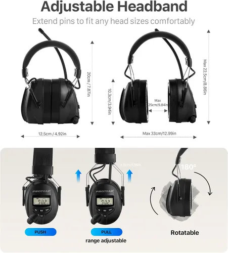 Vista 9 de Bluetooth 5.4 AM/FM Radio Hearing Protection Earmuff, 25dB NRR Rechargeable for Mowing, Construction, Chainsaw