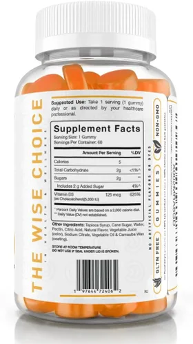 Vista 4 de PUREFINITY Gomitas de vitamina D3 de 5000 iu, tu suplemento diario de vitamina D para la salud ósea, la salud inmunológica y el apoyo muscular