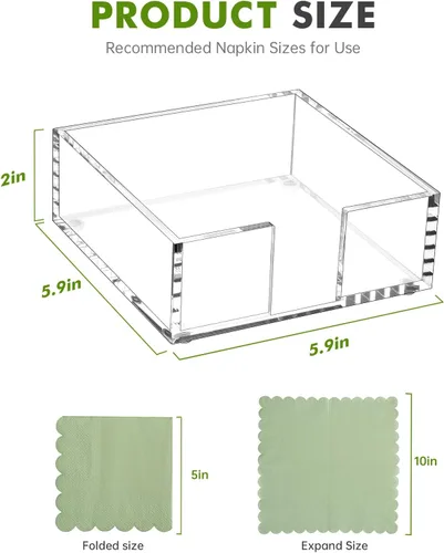 Vista 2 de Kordory Portaservilletas de Acrílico para Cóctel para Mesa, para Servilletas de 5 x 5 Pulgadas, Portaservilletas Planos Modernos para Cocina