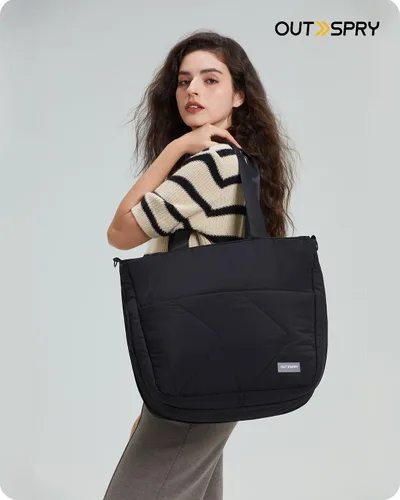 Vista 2 de Bolsa de mano para mujer con cremallera, bolsa de mano grande acolchada de 14 pulgadas para laptop con funda para carrito
