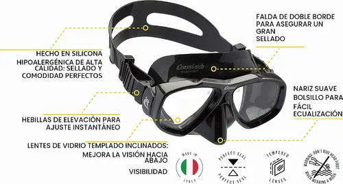 Vista 6 de Cressi Primera máscara de buceo con lentes inclinadas para buceo - Focus: Made in Italy