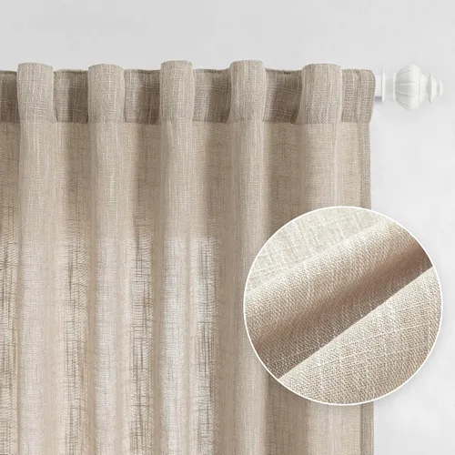 Vista 40 de MYSKY HOME Cortinas naturales de puerta francesa para ventana de puerta, 40 pulgadas de largo, cortas, semitransparentes, filtrantes de luz