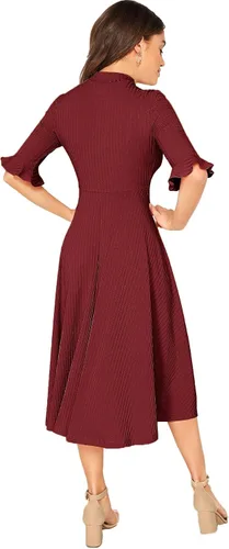 Vista 2 de Verdusa - Vestido elegante largo y de punto acanalado con mangas acampanadas para mujer, largo hasta por debajo de las rodillas