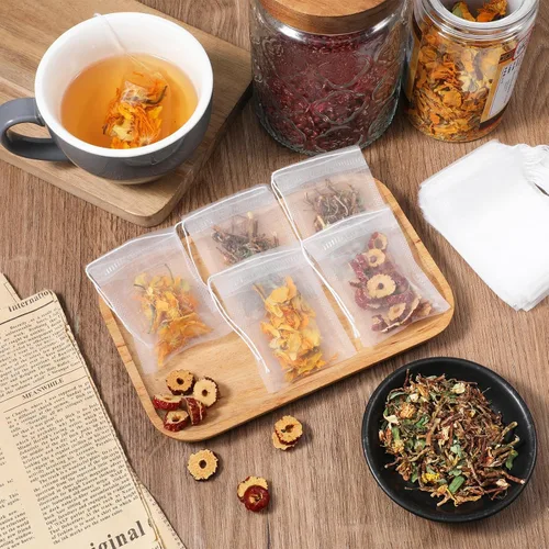 Vista 5 de 100 bolsas de filtro de té con cordón, bolsas de té vacías desechables de 3.14 x 2.4 pulgadas, bolsa de café, bolsa de té desechable para tés