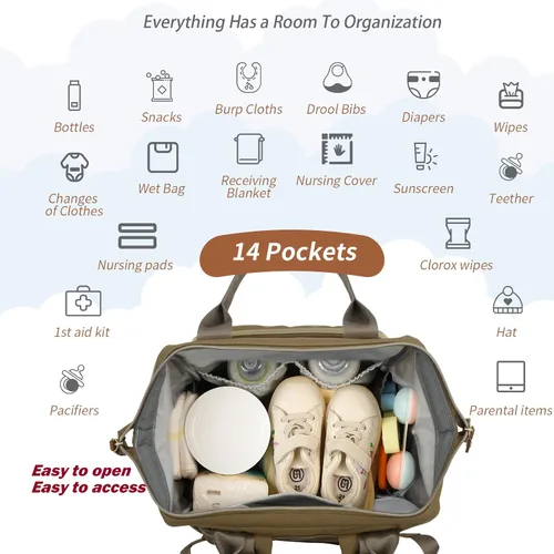 Vista 3 de Mochila para pañales: bolsa de bebé para niño y niña, bolsa grande para mamá, bolsillos aislados, agujeros para cargador para hombres y mujeres