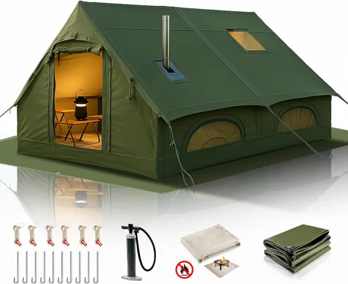Vista 12 de Tiendas de campaña inflables para 4/6/8/10 personas, tienda de campaña inflable grande con gato de estufa, tienda inflable para 4 estaciones