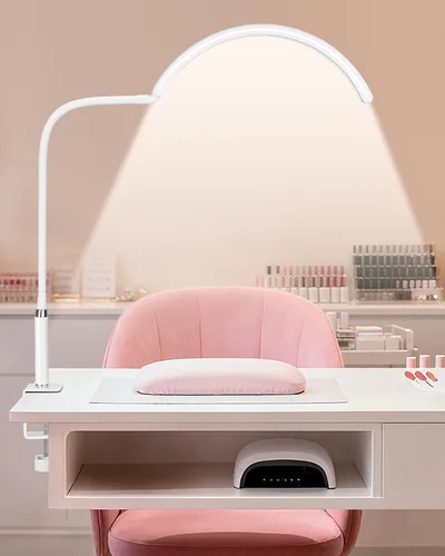 Vista 10 de Half Moon Desk Lash Light with 2X Magnifier, 2-in-1 Dual Arm Gooseneck Clamp Lamp for Eyelash Extension, Shadow-Free Esthetician Light, Adjustable