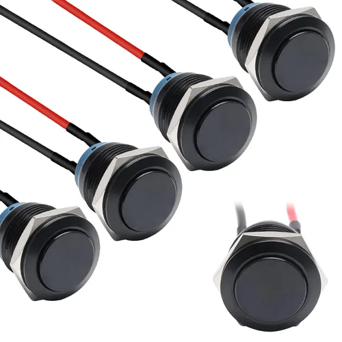 Vista 11 de STARELO 5 piezas 12 mm Interruptor de botón de cierre con carcasa negra y pre-cableado, interruptor de botón de presión impermeable IP65, aleación