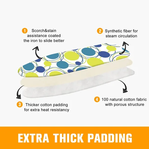 Vista 3 de Funda y almohadilla para tabla de planchar, tamaño estándar de 12" x 42" pulgadas, funda de repuesto para tabla de planchar, cubierta para tabla