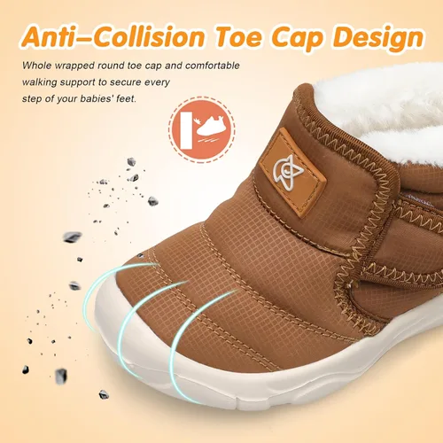 Vista 2 de QFH Zapatos cálidos de invierno para bebés, niños y niñas, botas de nieve antideslizantes para niños pequeños, botas de piel sintética resistentes