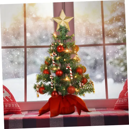 Vista 7 de PRETYZOOM Árbol de Navidad de mesa de 21 pulgadas con 50 luces LED en forma de estrella, árbol de Navidad artificial mini para decoración de fiesta