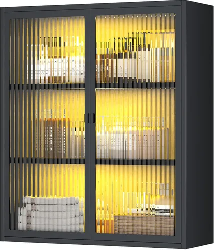 Vista 8 de Gabinete de pared de baño,Botiquín de metal con puertas de vidrio,Gabinete montado en la pared sobre el inodoro,Armario pequeño negro