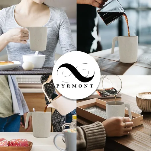 Vista 3 de PYRMONT Juego de 6 tazas de paja de trigo, tazas de café de plástico reutilizables, tazas de té con asas, juego de tazas de 16 onzas para café
