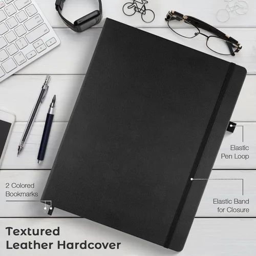 Vista 5 de Cuaderno de papel cuadriculado, cuaderno de tapa dura de 8.5 x 11, cuaderno de cuadrícula para mujeres, hombres, diarios grandes de cuero