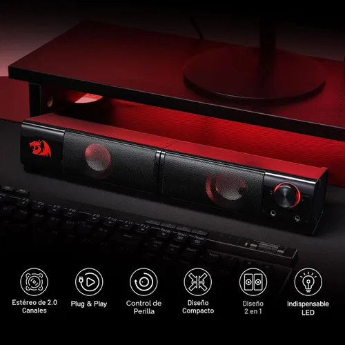 Vista 2 de Redragon GS550 Altavoces para PC de Gaming, Barra de Sonido de Escritorio de 2.0 Canales con Tamaño Compacto y Maniobrable, Jack para Auriculares