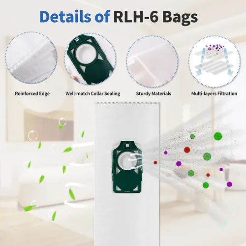 Vista 6 de Gudotra Paquete de 6 bolsas de repuesto HEPA RLH-6 para aspiradoras verticales Riccar SupraLite R10S R10D R10O R10SAND Simplicity Freedom R10S R10D