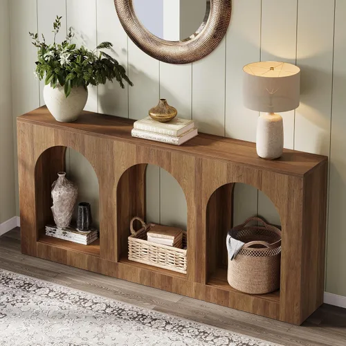 Vista 5 de Tribesigns - Mesa consola de 70.9" con almacenamiento, mesa de entrada de madera con 3 estantes arqueados para vestíbulo, pasillo, sala de estar