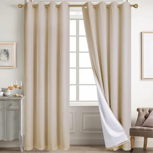 Vista 18 de Diraysid Cortinas 100% opacas de lino beige para dormitorio, con ojales, aislamiento térmico, cortinas de oscurecimiento de habitación