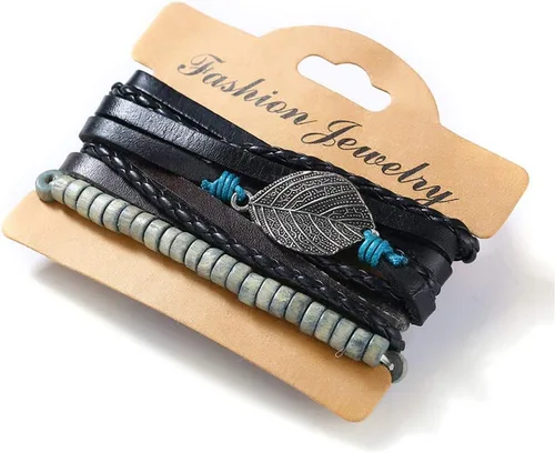 Vista 3 de Pulsera de cadena de muñeca con dije de moda para mujer, conjunto de pulseras de joyería punk para mujer, 4 piezas, pulseras de cuero multicapa