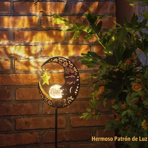 Vista 4 de Hapjoy - Luces solares para exteriores, decoración con forma de luna, linterna para patio, césped o camino, decoraciones con globo de cristal Bronce