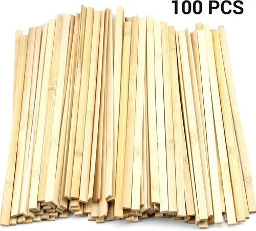 Vista 2 de 100 palos de madera para manualidades, palos largos de bambú natural, varillas cuadradas de madera sin terminar, tiras de madera largas