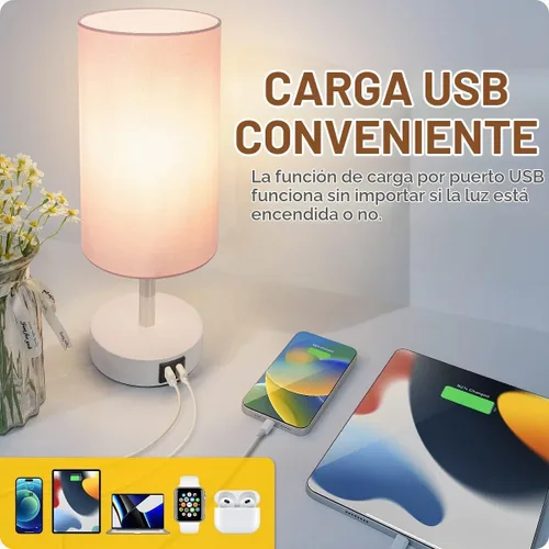 Vista 3 de Lámpara de escritorio Yarra-Decor con puerto USB, lámpara de mesa con control táctil de 3 niveles de brillo, lámpara de mesita redonda con pantalla