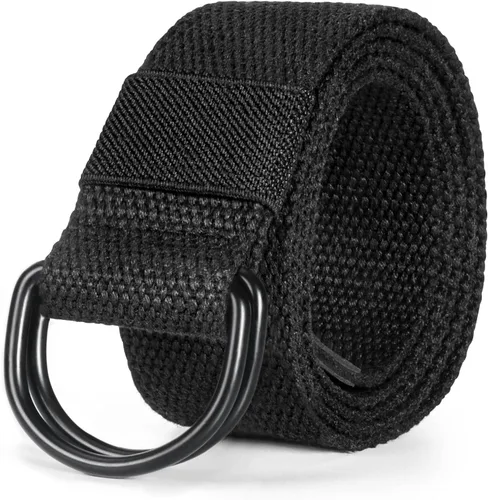 Vista 10 de Cinturón para mujeres y hombres de lona con hebilla negra 1 1/2" de ancho extra larga color sólido