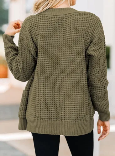 Vista 2 de Astylish Cárdigan de punto gofre de gran tamaño con botones y bolsillo para mujer
