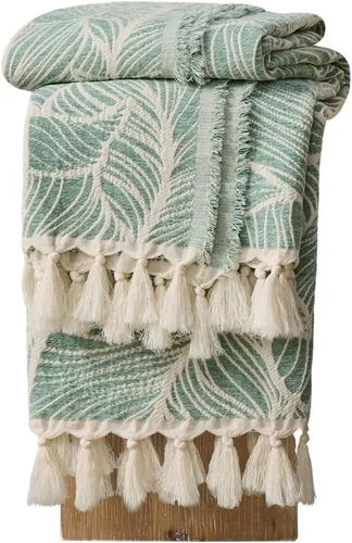 Vista 14 de DOWN HOME Manta de algodón de felpilla para sofá, manta bohemia ligera para cama, sofá, silla, sala de estar, exterior, manta decorativa de tejido