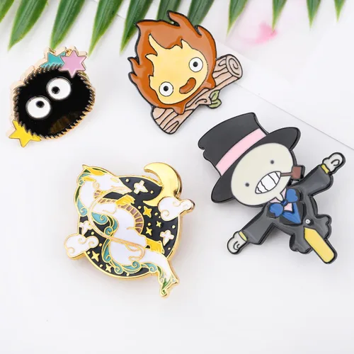 Vista 7 de Calcifer - Pin esmaltado de anime (4 unidades), lindo pin de solapa, suministros de oficina, regalo de dibujos animados de anime, insignia, regalo