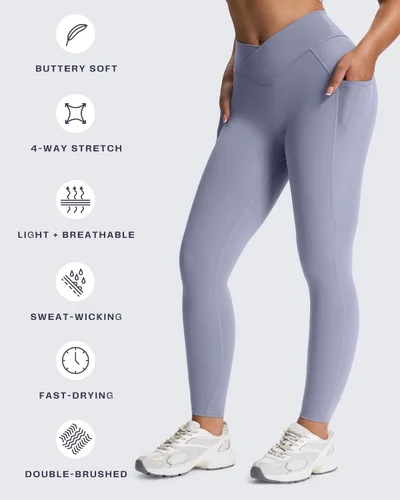 Vista 89 de Aoxjox Trinity - Pantalones de yoga de cintura alta con bolsillos para mujer, control de abdomen, cintura cruzada, leggings de entrenamiento suaves
