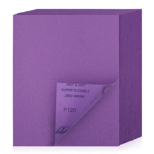 Vista 8 de Papel de lija de grano 80, 20 unidades, hojas de lija en seco y húmedo de 9 x 11 pulgadas, papel de arena abrasivo de alúmina púrpura para madera