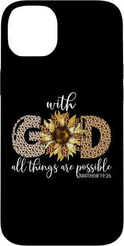 Vista 15 de iPhone 16 With God All Things Are Possible Leopard Sunflower Faith Case