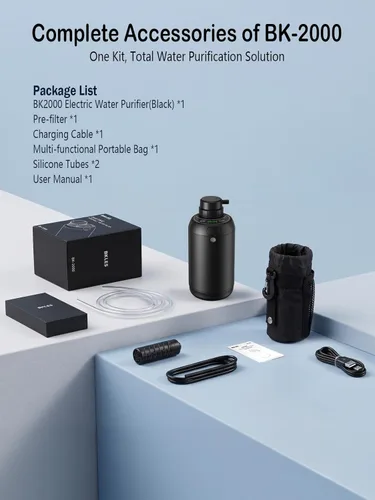 Vista 6 de BKLES Filtro de agua para campamento: purificador de agua portátil eléctrico de supervivencia, 0.01 micras, sistema de filtración de agua de 6