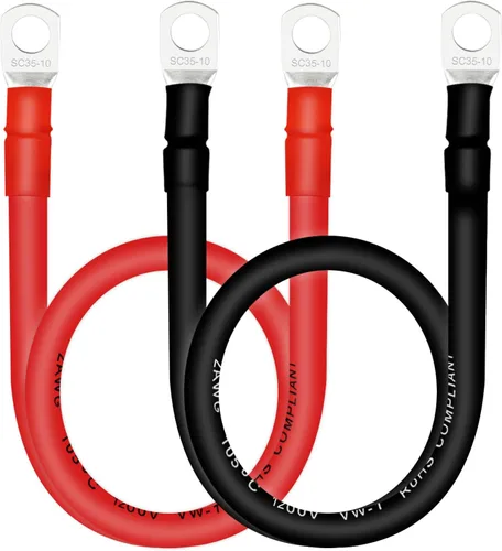 Vista 24 de Cable de batería, cables de batería 2 AWG con terminales, 2 cables de batería de cobre (1 pie).