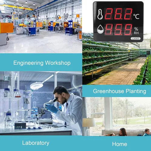 Vista 5 de Medidor de humedad de temperatura digital con sonda externa Pantalla LED termómetro higrómetro