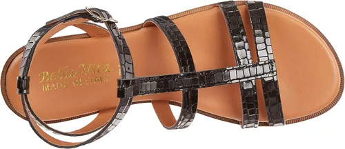 Vista 5 de Bella Vita - Sandalias de tacón de bloque para mujer Piel italiana de cocodrilo negra