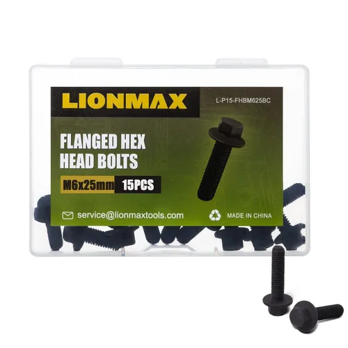 Vista 11 de LIONMAX Pernos de cabeza hexagonal con brida, pernos hexagonales de brida M6 x 0.472 in Roscas completas, acabado de óxido negro, resistencia a