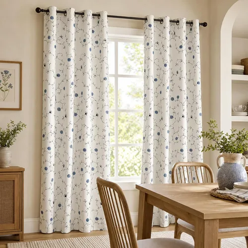 Vista 11 de VOGOL - Cortinas de 2 paneles con ramas bordadas de lino sintético con ojales, cortinas para dormitorio/sala de estar, paneles de tratamiento