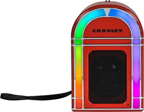 Vista 15 de Crosley CR3046A-AB Mini Jukebox Altavoz Bluetooth portátil con luces LED y micrófono, azul aguamarina