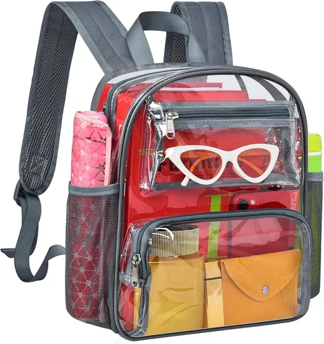 Vista 12 de MAY TREE Mochila Transparente Aprobada para Estadios para Mujeres y Hombres, Bolsa Transparente para Eventos, Negro, Grande