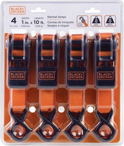 Vista 10 de Black+Decker BDX1018 - Juego de 6 correas de trinquete de 10 pies y correa elástica de 36 pulgadas, carga de trabajo segura de 300 libras