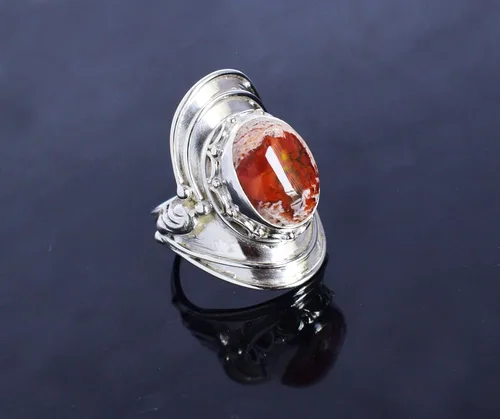 Vista 2 de Ravishing Impressions Increíble anillo de plata de ley 925 con ópalo de fuego mexicano, Piedra preciosa, Fuego mexicano, ópalo